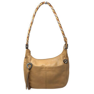 Brighton Barbados Hobo Shoulder Bag Tan Leather Body Metallic Braided Strap READ